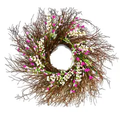24" Spring Dark Pink & Cream Forsythia Wreath