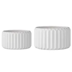 Hello Honey&reg; White Round Fluted Stoneware Flower Pot Set