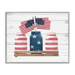 Stupell Industries Rustic Patriotic Jars American Pride Flag Design Framed Giclee Art Gray