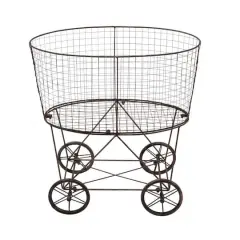 Hello Honey&reg; 27" Vintage Reproduction Metal Laundry Basket on Wheels Gray