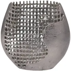 13" Dark Gray Aluminum Grid Inspired Abstract Vase with Open Frame Design