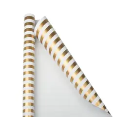 JAM Paper Striped Gift Wrap, 2ct. Gold and White