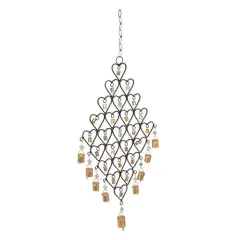 Hello Honey&reg; Black & Golden Hanging Metal Hearts with Bells Wall D&eacute;cor