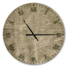 Designart 'Antique Old Paper Style Farmhouse Wall Clock