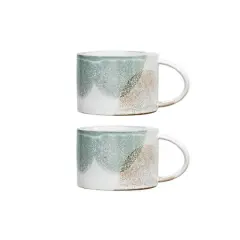 Hello Honey&reg; 16oz. White & Green Serenity Duo Stoneware Mugs, 2ct.