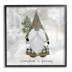 Stupell Industries Christmas Is Gnoming Holiday Pattern Framed Giclee Art Black