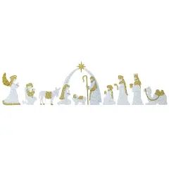 Glitzhome&reg; 55"H Lighted Christmas 2D Iridescent Fabric Nativity Scene Outdoor Decor Set