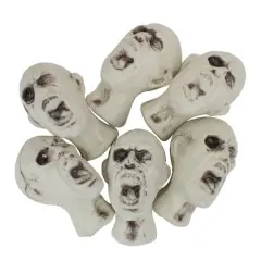 3.5" White & Gray Skeleton Skull Heads with Open Mouths Halloween Decoration Set