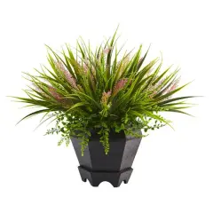 17" Grass Arrangement in Black Planter