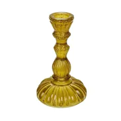 Hello Honey&reg; 6" Tall Embossed Chartreuse Reclaimed Glass Taper Holder