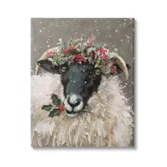 Stupell Industries Holiday Berries Farmhouse Sheep Canvas Wall Art
