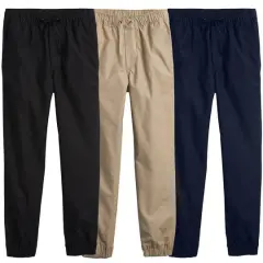 Galaxy by Harvic Boy's Slim Fitting Cotton Stretch Classic Twill Joggers 3 Pack Black/Khaki/Navy