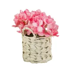10" Hydrangea Bouquet in Natural Basket Pink