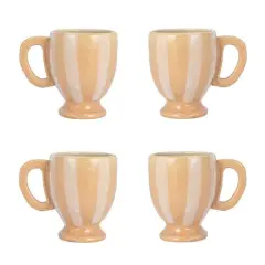 Hello Honey&reg; 14oz. Brown & White Stripe Hand-Painted Stoneware Footed Mug, 4ct.