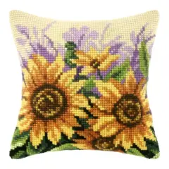 Orchidea Needlepoint Kit Cushion - Printed Canvas Sunflowers On Meadow