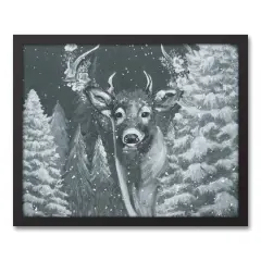 Neutral Painted Deer Black Framed Canvas Wall Art