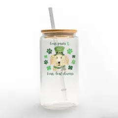 16oz. Four Paws Four Leaf Clover Glass Can Cup