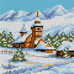 Orchidea Winter Landscape with Church Gobelin Canvas Cross Stitch Kit