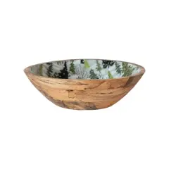 Hello Honey&reg; 13" Multicolor Enameled Mango Wood Bowl with Trees Pattern