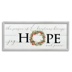 Stupell Industries Joy Hope & Peace Christmas Wreath Framed Giclee Art Gray
