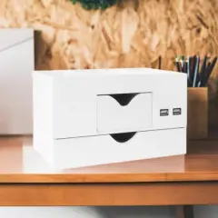 American Art D&eacute;cor&trade; 3-Tier White Desk Organizer with USB Port