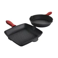 MegaChef Pre-Seasoned 4 Piece Cast Iron Set With Silicone Handles