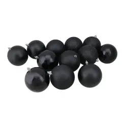 12ct. 4" 4-Finish Black Shatterproof Ball Ornaments