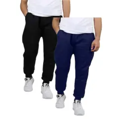 Galaxy by Harvic Men's Fleece-Lined Jogger Sweatpants 2 Pack Black/Navy