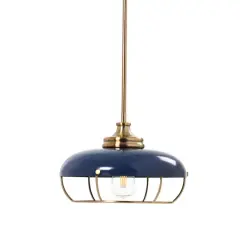 Hello Honey&reg; Robert Stevenson Lighting Presley Caged Dome Metal Ceiling Light Brushed Brass/Navy Blue