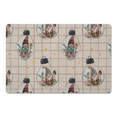 Cream & Red Check Gnome Globe Pattern Floor Mat