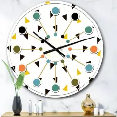Designart 'Trendy Black And Gold Triangular Pattern Mid-Century Modern Wall Clock