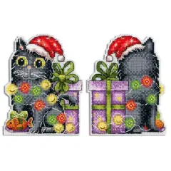 MP Studia Christmas Tree Ornament Cat With Lights Plastic Canvas Counted Cross Stitch Kit