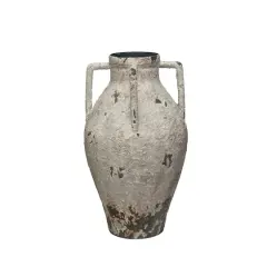 Hello Honey&reg; 15.25" White Decorative Metal Urn with Handles & Heavily Distressed Finish