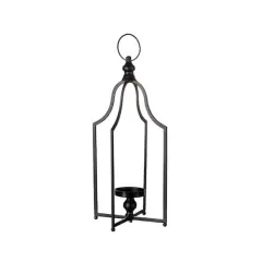 22" Modern Farmhouse Black Metal Candle Lantern