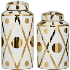 White & Gold Ceramic Geometric Decorative Jars Set