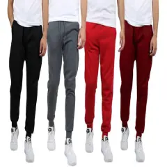 Galaxy by Harvic Men's Fleece-Lined Jogger Sweatpants 4 Pack Black/Red/Charcoal/Burgundy
