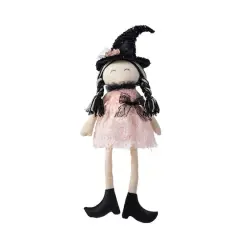 Glitzhome&reg; 29"H Halloween Pink Fabric Dressed Witch Sitter