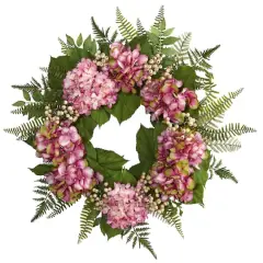 24&rdquo; Pink Hydrangea with Berry Wreath
