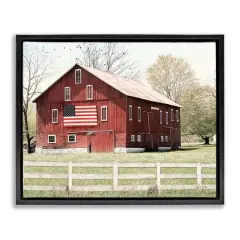 Stupell Industries Patriotic Barn Flag Floater Framed Art Black