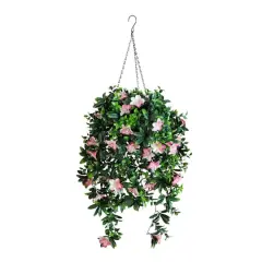 34in. UV Resistant Artificial Azalea Hanging Basket (Indoor/Outdoor)
