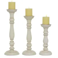 White Mango Wood Country Cottage Candle Holder Set