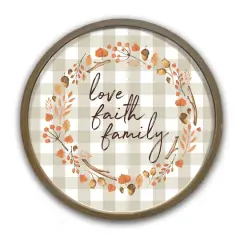 Love Faith Family Script 20" x 20" Round Brown Framed Print