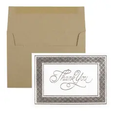 JAM Paper Thank You Card Set with Silver Border, 25ct. Brown/Silver/White