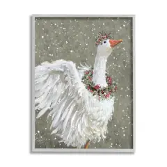 Stupell Industries Winter Goose Seasonal Botanicals Framed Giclee Art Gray