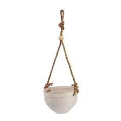 Hanging Stoneware Planter with Wood Beaded Rope