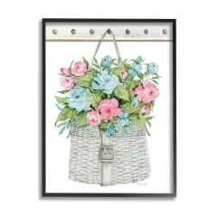 Stupell Industries Blue And Pink Blooming Roses Spring Plant Basket Framed Giclee Art Black