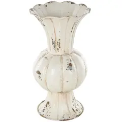 13.25" Distressed Cream Metal Tulip Vase
