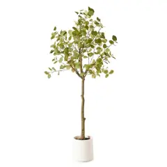American Art Decor 5ft. Realistic Artificial Eucalyptus Tree Faux Plant in a White Pot 