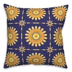 Flower Medallion Throw Pillow Navy