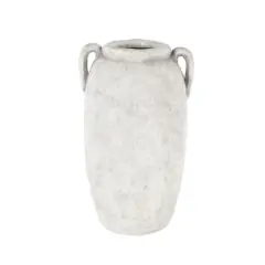 16.5" White Antique-Style Textured Ceramic Vase with and Handles